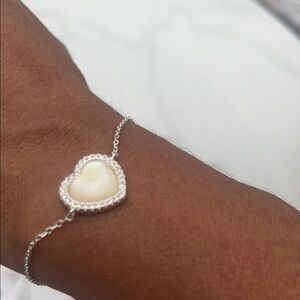Heart-Shaped Silver Bracelet with White Accent
